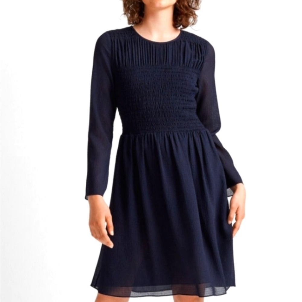 Club Monaco Smocked Baby Doll Dress – Size 00, Navy Blue, NWT